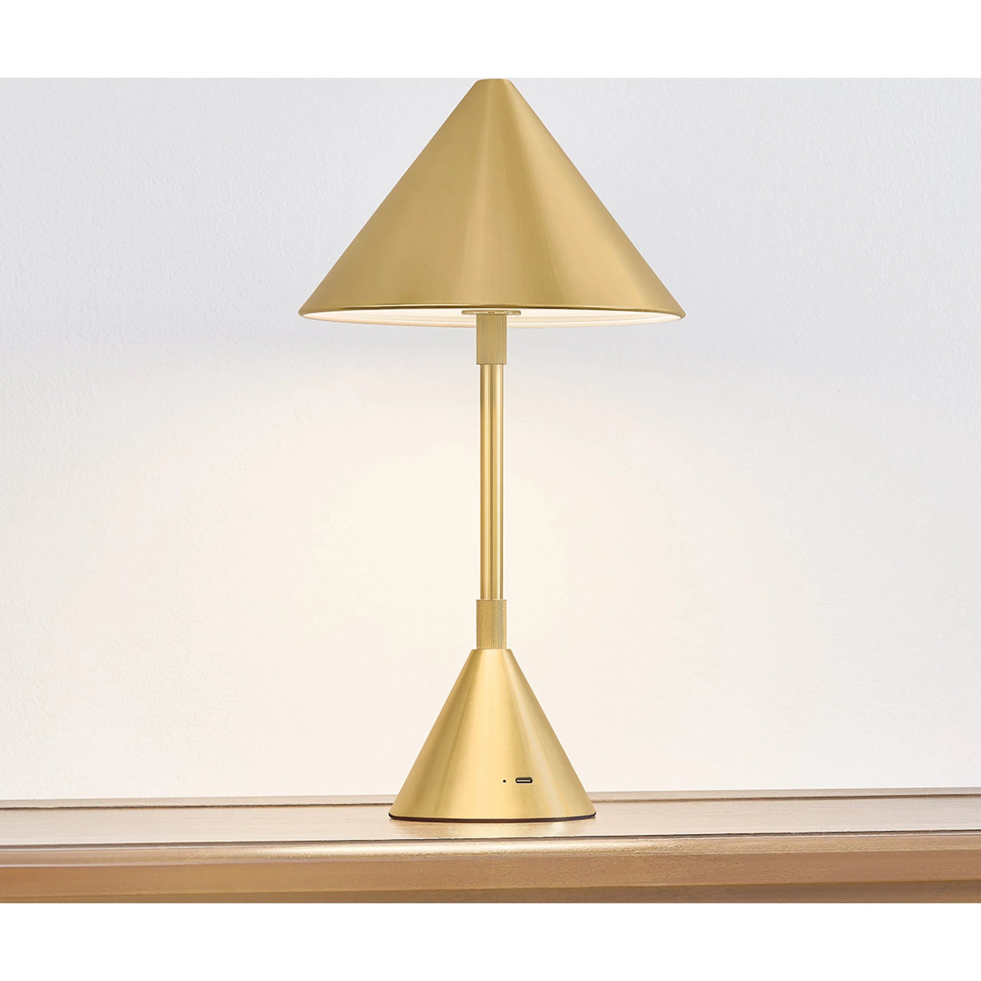 Salma Rechargeable Table Lamp by Hudson Valley in aged brass. Made from steel in a transitional style.
