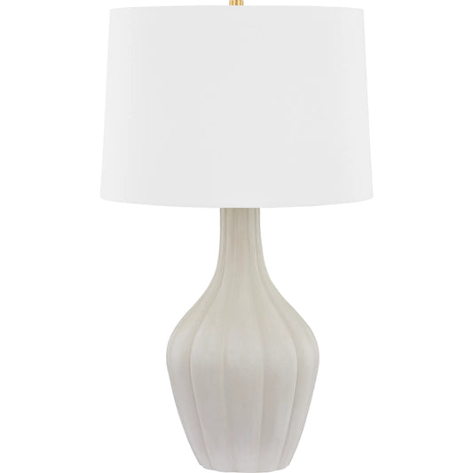 Glendora Table Lamp by Hudson Valley in aged brass, ceramic misty morning. Made from ceramic in a unique style.