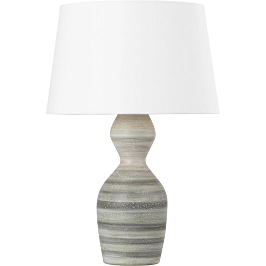 Nahant Table Lamp by Hudson Valley in vintage gold leaf, ceramic white dune. Made from ceramic in a unique style.
