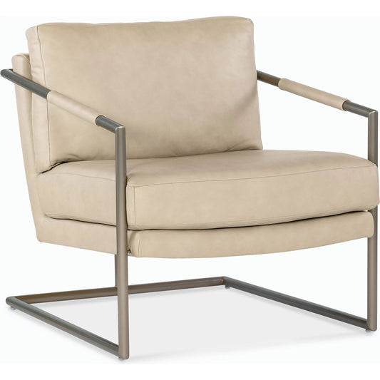 Moody Metal Chair by Hooker Furniture in beige. Made from leather and polished stainless steel in a modern style.