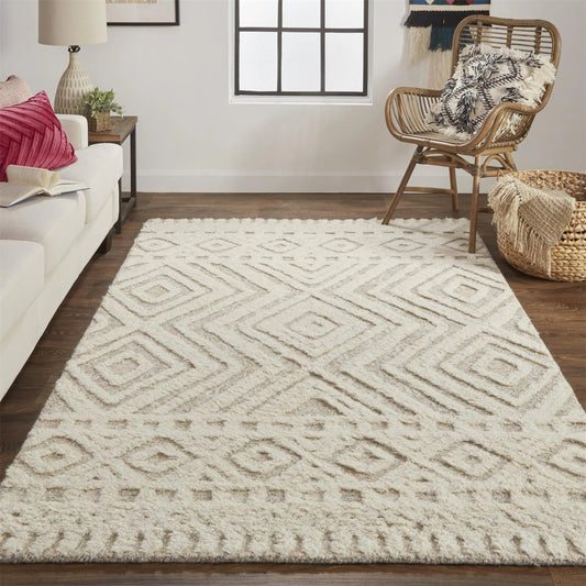 Anica Transitional Diamond Rug - 8010F by Feizy in ivory, tan. Made from wool in a unique style.