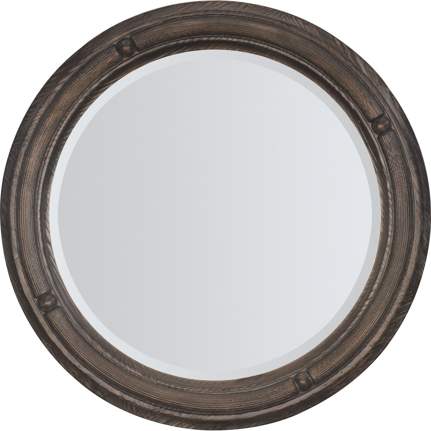001 SI-1873254 | Primary Silo | Traditions Round Mirror by Hooker Furniture in dark wood. Made from pine, mirror in a cottage & farmhouse style.