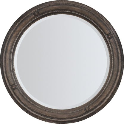 Traditions Round Mirror by Hooker Furniture in dark wood. Made from pine, mirror in a cottage & farmhouse style.