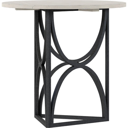 Alcove Chairside Table by A.R.T. Furniture in belgian ivory, burnished brass. Made from acacia solids, maple veneers, iron in a modern style.