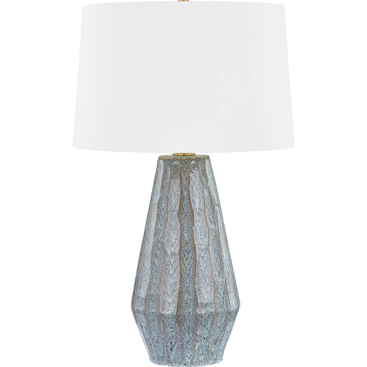Alloway Table Lamp by Hudson Valley in aged brass, ceramic swept coast. Made from ceramic in a unique style.