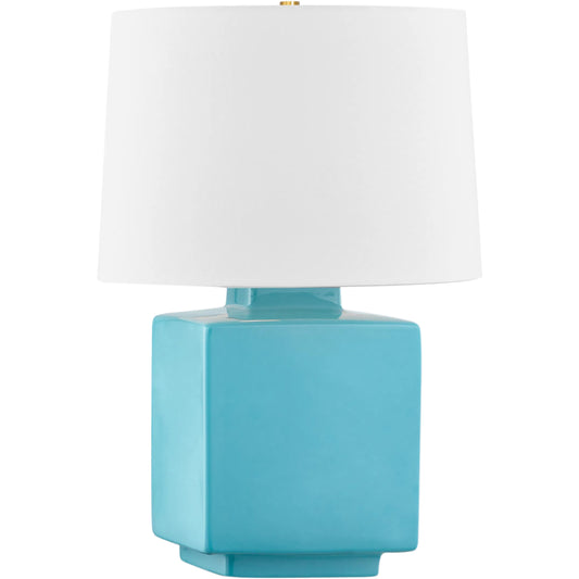 Hawley Table Lamp by Hudson Valley in aged brass, ceramic gloss turquoise. Made from ceramic in a unique style.