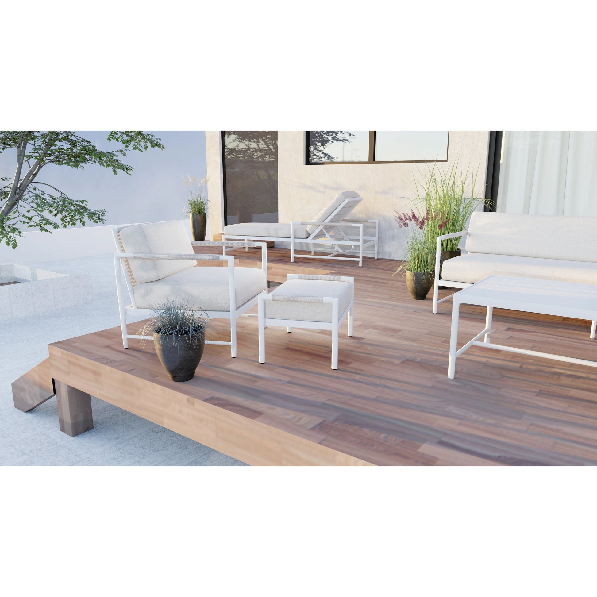 Sabbia Outdoor Sofa by Sunset West in white. Made from olefin rope in a coastal style.