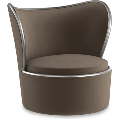 Mariposa Swivel Chair by Caracole in dark taupe and charcoal leaf. Made from birch in a modern style.