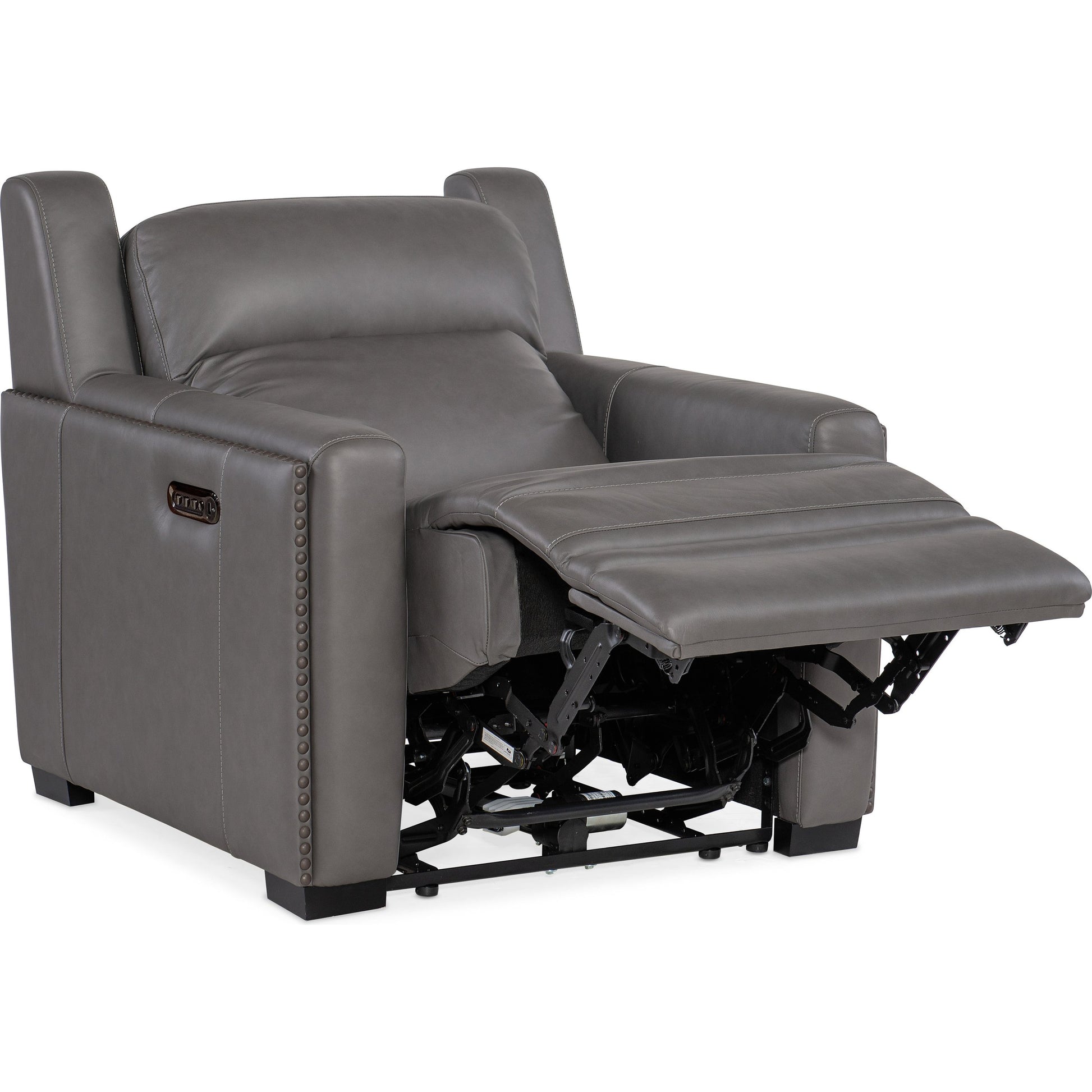 McKinley Power Recliner by Hooker Furniture in candid spice and dark wood. Made from leather in a traditional style.