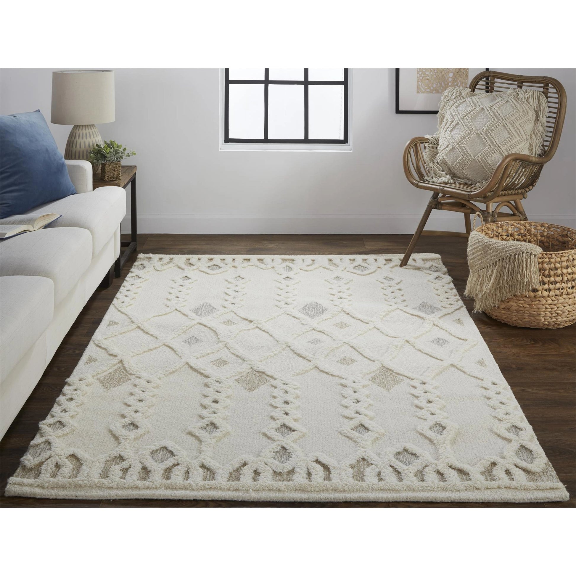 Anica Transitional Trellis & Lattice Rug - 8011F by Feizy in ivory, tan, silver. Made from wool in a unique style.