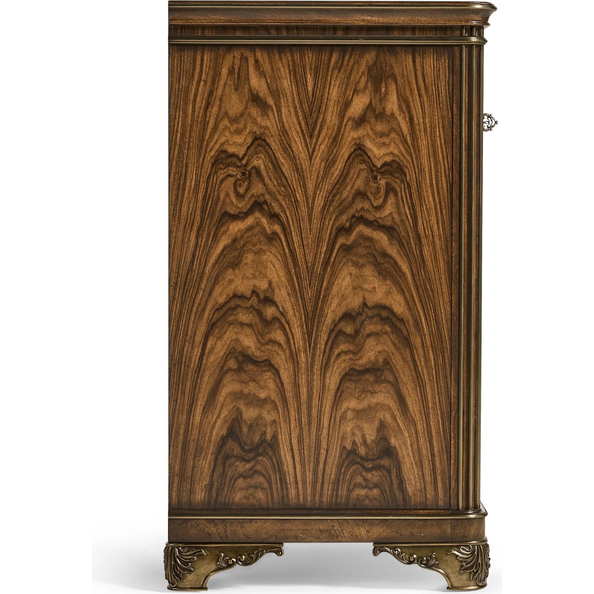 Viceroy Dresser by Jonathan Charles in brown and santos brown, antique brass. Made from mahogany, cerejeira veneers, santos rosewood crown veneers, brass in a traditional style.