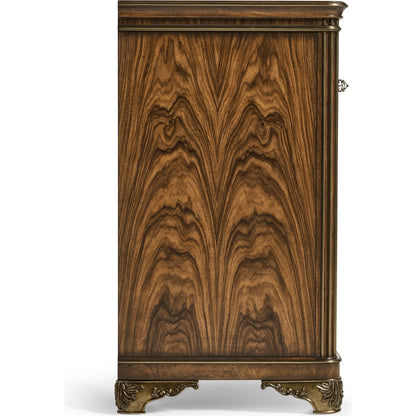 Viceroy Dresser by Jonathan Charles in brown and santos brown, antique brass. Made from mahogany, cerejeira veneers, santos rosewood crown veneers, brass in a traditional style.