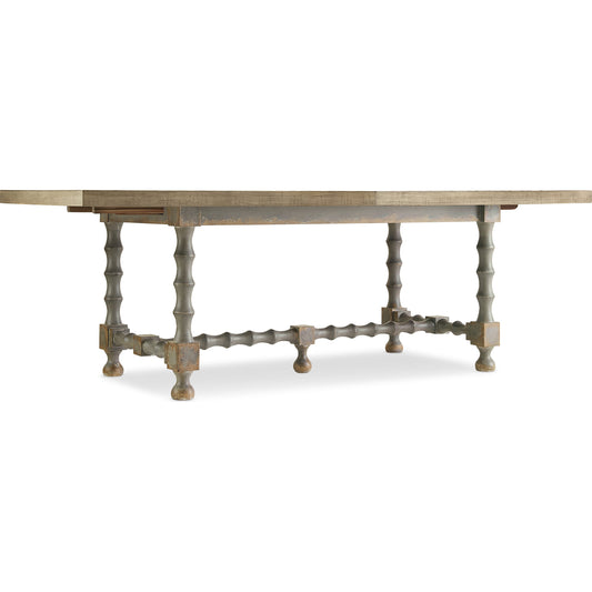 Ciao Bella Trestle Table by Hooker Furniture in time worn gray. Made from pine veneers with solid-wood edge top in a traditional style.