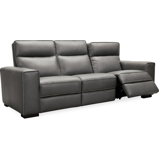 Braeburn Power Sofa with Power Headrest by Hooker Furniture in rangers gravel. Made from leather in a unique style.