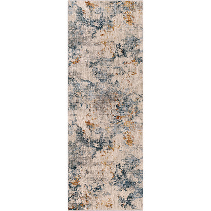Laila Rug by Livabliss in teal, dusty sage, rust, mustard, gray, light gray. Made from 100% polyester in a modern style.