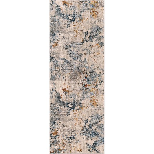 Laila Rug by Livabliss in teal, dusty sage, rust, mustard, gray, light gray. Made from 100% polyester in a modern style.