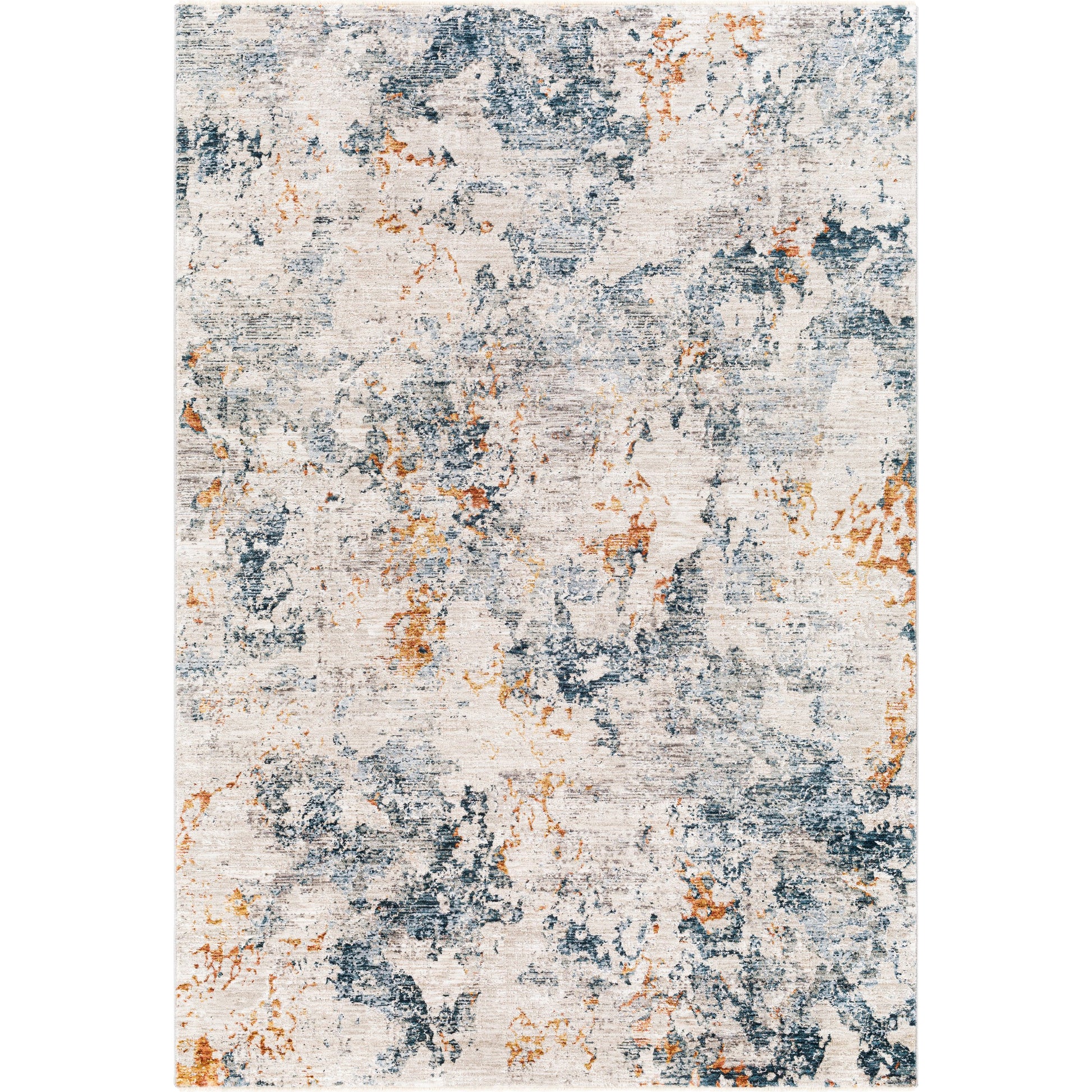 Laila Rug by Livabliss in teal, dusty sage, rust, mustard, gray, light gray. Made from 100% polyester in a modern style.