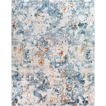 Laila Rug by Livabliss in teal, dusty sage, rust, mustard, gray, light gray. Made from 100% polyester in a modern style.