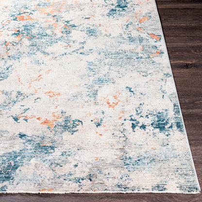 Laila Rug by Livabliss in teal, dusty sage, rust, mustard, gray, light gray. Made from 100% polyester in a modern style.