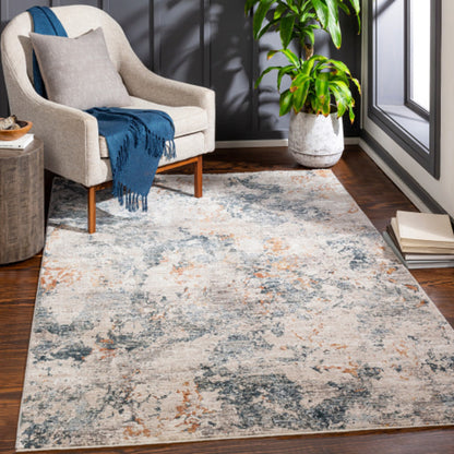 Laila Rug by Livabliss in teal, dusty sage, rust, mustard, gray, light gray. Made from 100% polyester in a modern style.