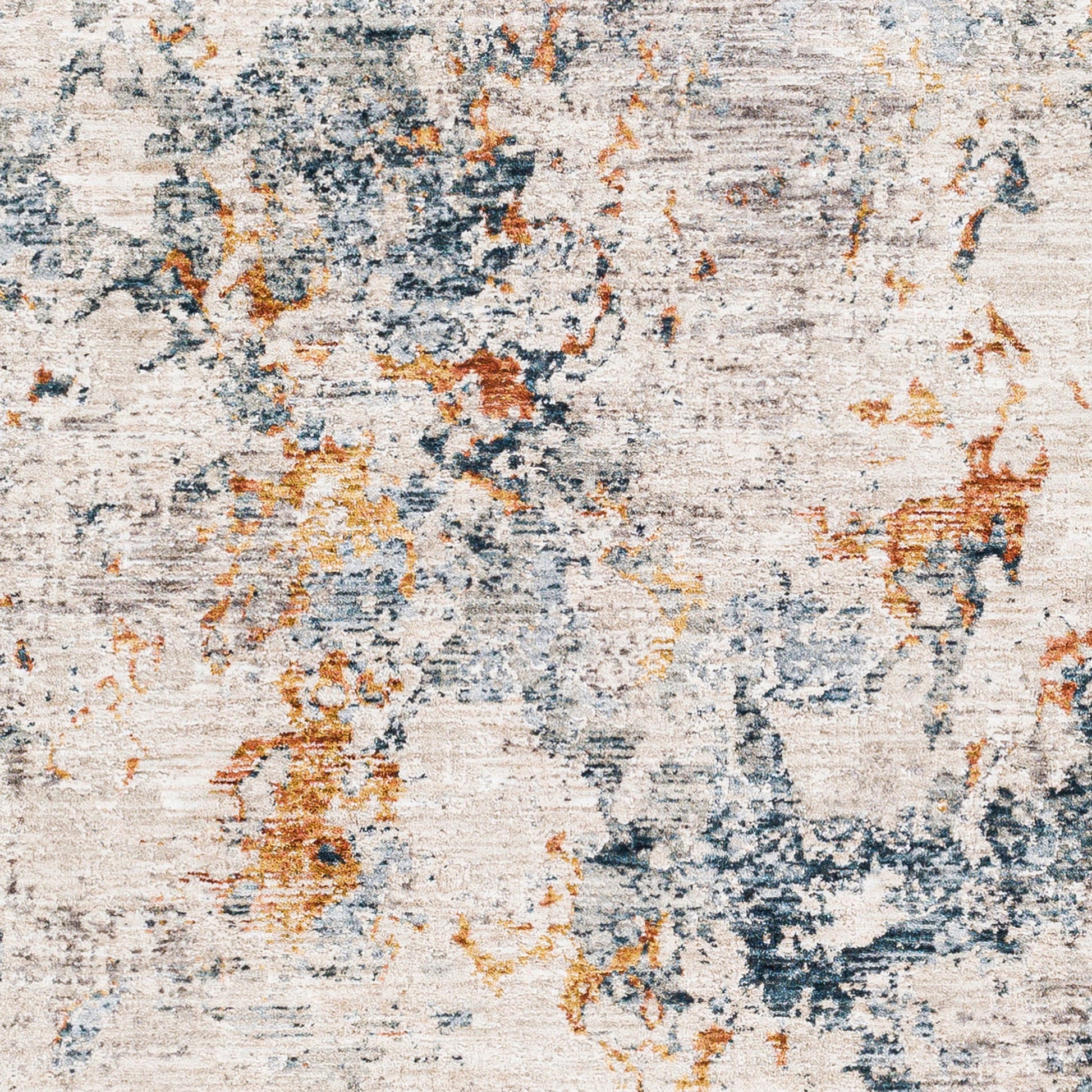 Laila Rug by Livabliss in teal, dusty sage, rust, mustard, gray, light gray. Made from 100% polyester in a modern style.