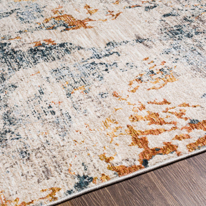 Laila Rug by Livabliss in teal, dusty sage, rust, mustard, gray, light gray. Made from 100% polyester in a modern style.