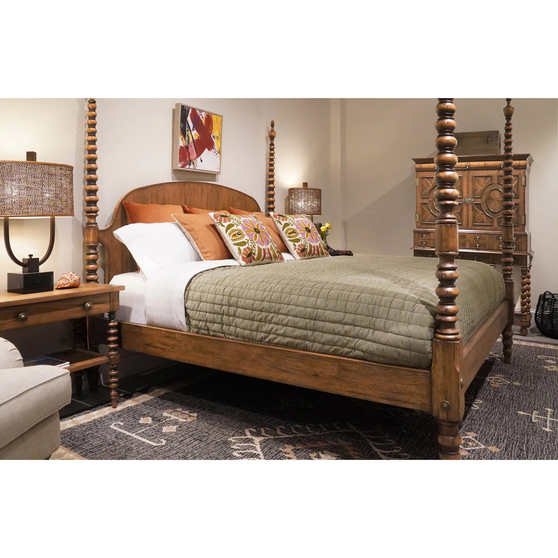 Tamarisk Poster Bed by Jonathan Charles in medium spain walnut. Made from main acacia in a unique style.
