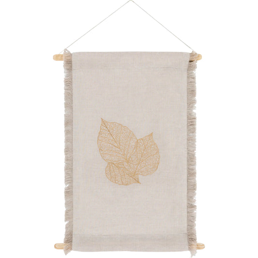 Leaf Wall Hanging - 22197 by Surya in oatmeal, wheat. Made from 55% cotton, 45% linen, 100% wood in a cottage & farmhouse style.