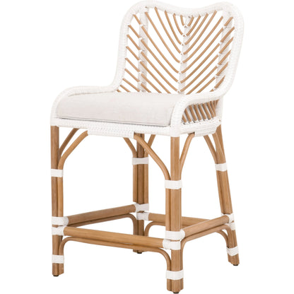 Laguna Counter Stool by Essentials For Living in white. Made from polyethylene, 100% olefin fabric, foam in a coastal style.