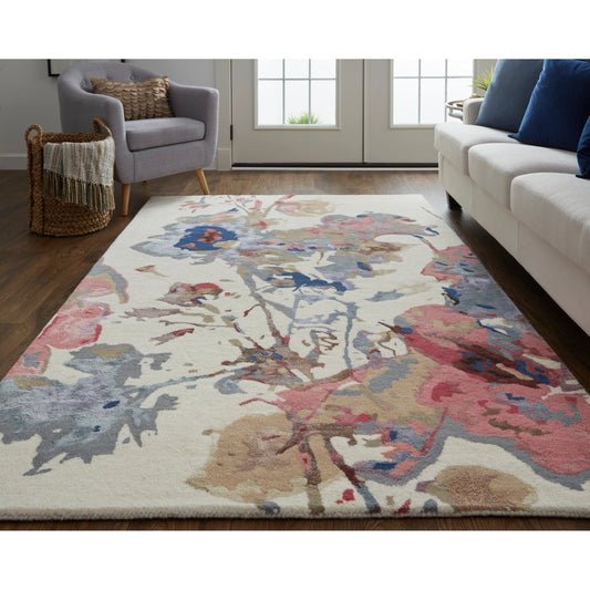 Dafney Transitional & Botanical Rug - 8865F by Feizy in blue, pink, gray. Made from viscose, wool in a unique style.
