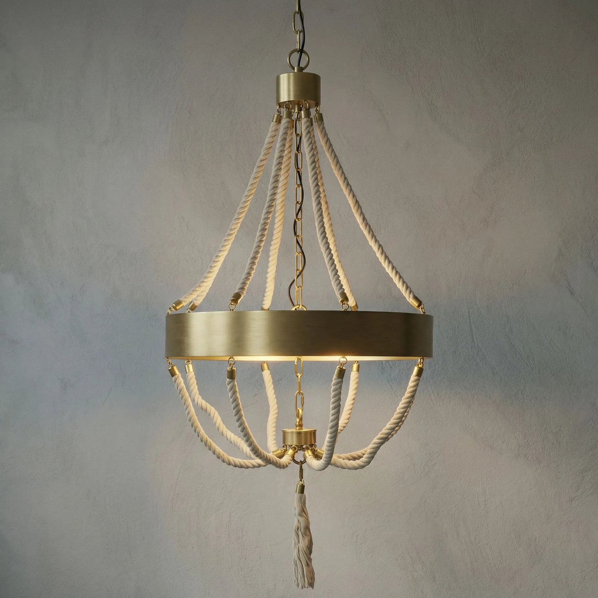 Alec Chandelier by Noir in antique brass. Made from metal, rope in a transitional style.