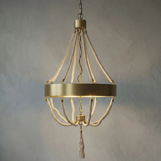 Alec Chandelier by Noir in antique brass. Made from metal, rope in a transitional style.