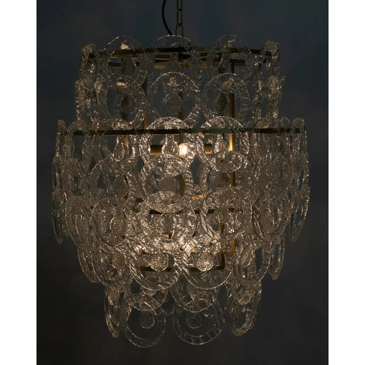 Quebec Chandelier by Noir in antique brass. Made from metal, glass in a transitional style.
