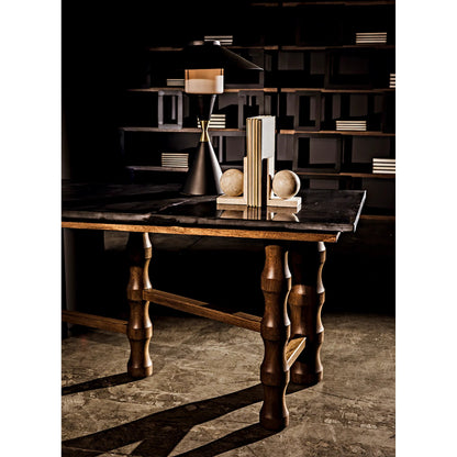 Lucia Table Lamp by Noir in black, brass detail. Made from metal in a modern style.