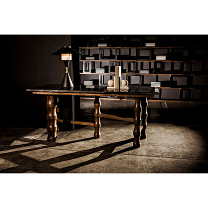 Lucia Table Lamp by Noir in black, brass detail. Made from metal in a modern style.