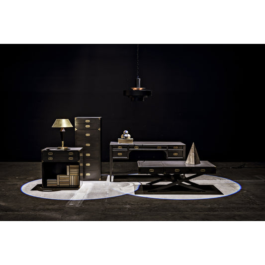 Blau Table Lamp by Noir in brass, black detail. Made from metal in a transitional style.