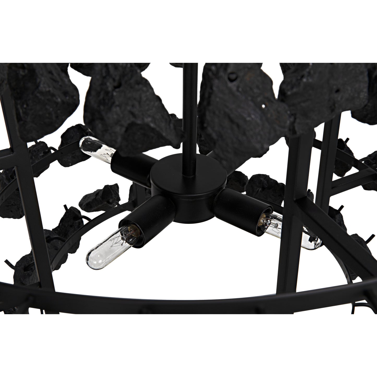 004 SI-1755567 | Closeup | Vulcan Chandelier by Noir in black. Made from metal, rocks in a modern style.