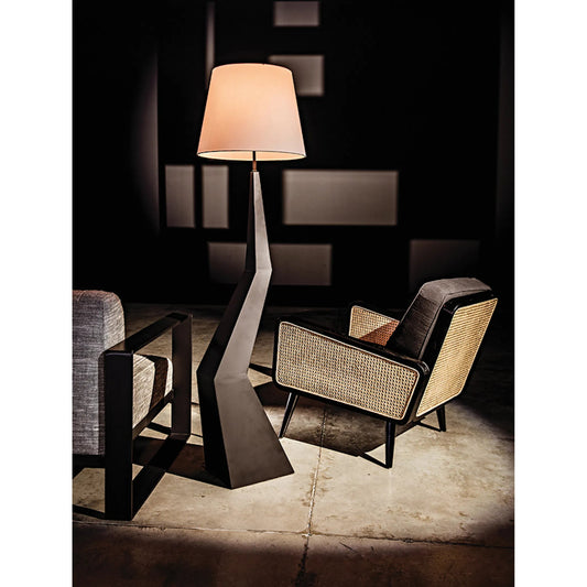 Rhombus Floor Lamp with Shade by Noir in matte black. Made from industrial steel, silk shade in a modern style.