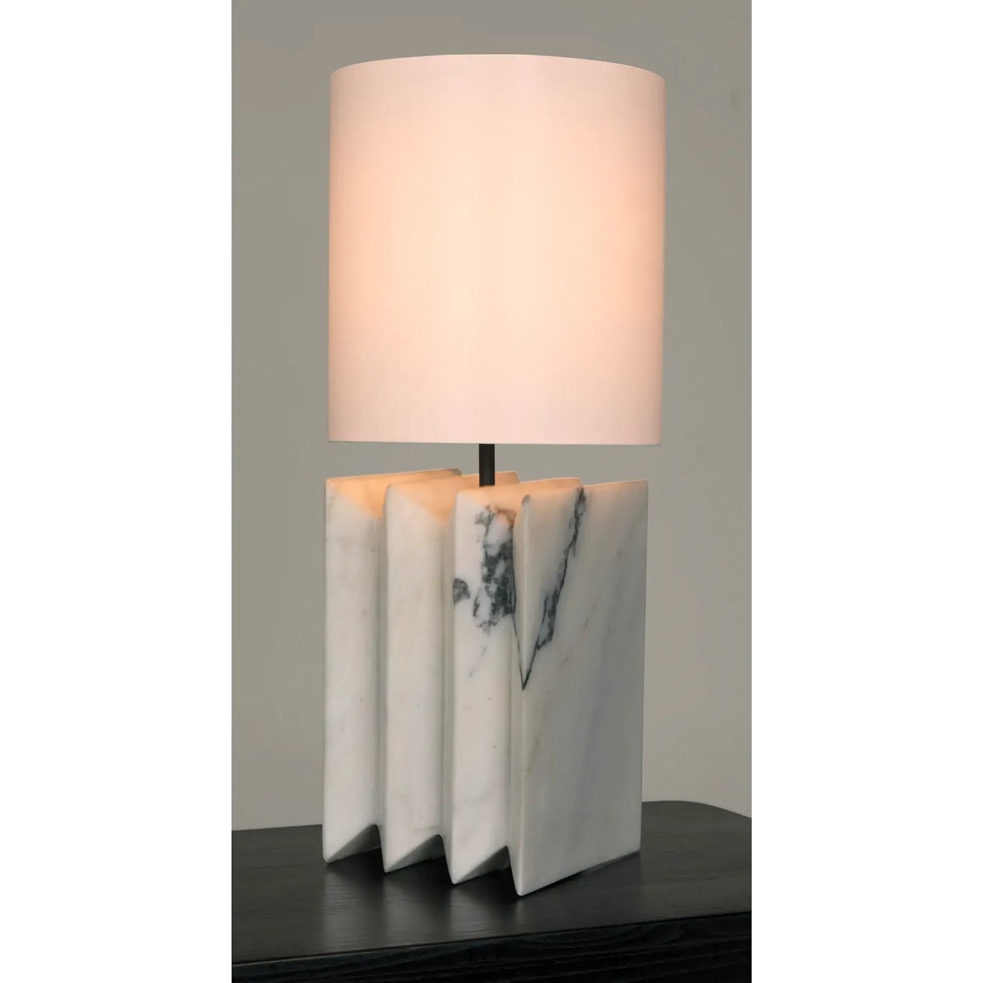 Jman Lamp by Noir in waxed white marble. Made from white marble with silk shade in a modern style.