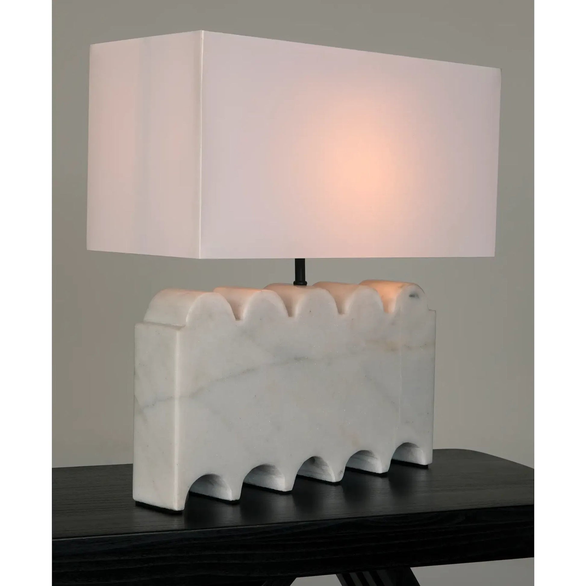 Darth Lamp by Noir in waxed. Made from white marble with silk shade in a modern style.