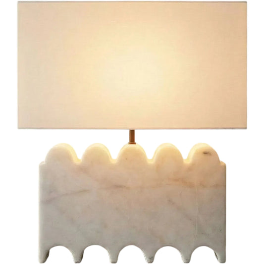 Darth Lamp by Noir in waxed. Made from white marble with silk shade in a modern style.