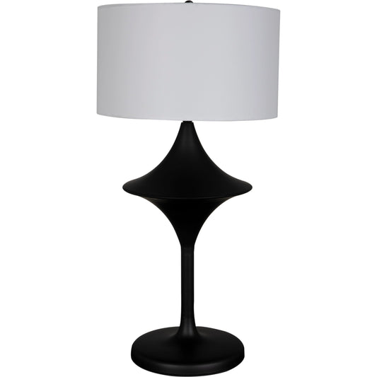 Wilder Lamp by Noir in matte black. Made from industrial steel with silk shade in a modern style.