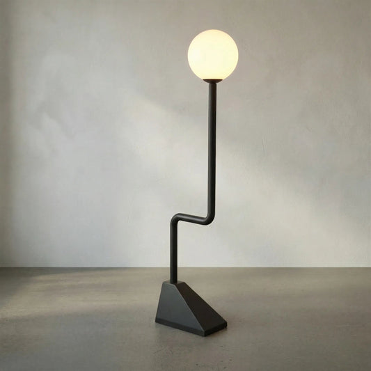Dallas Floor Lamp by Noir in matte black. Made from industrial steel and frosted globe in a modern style.