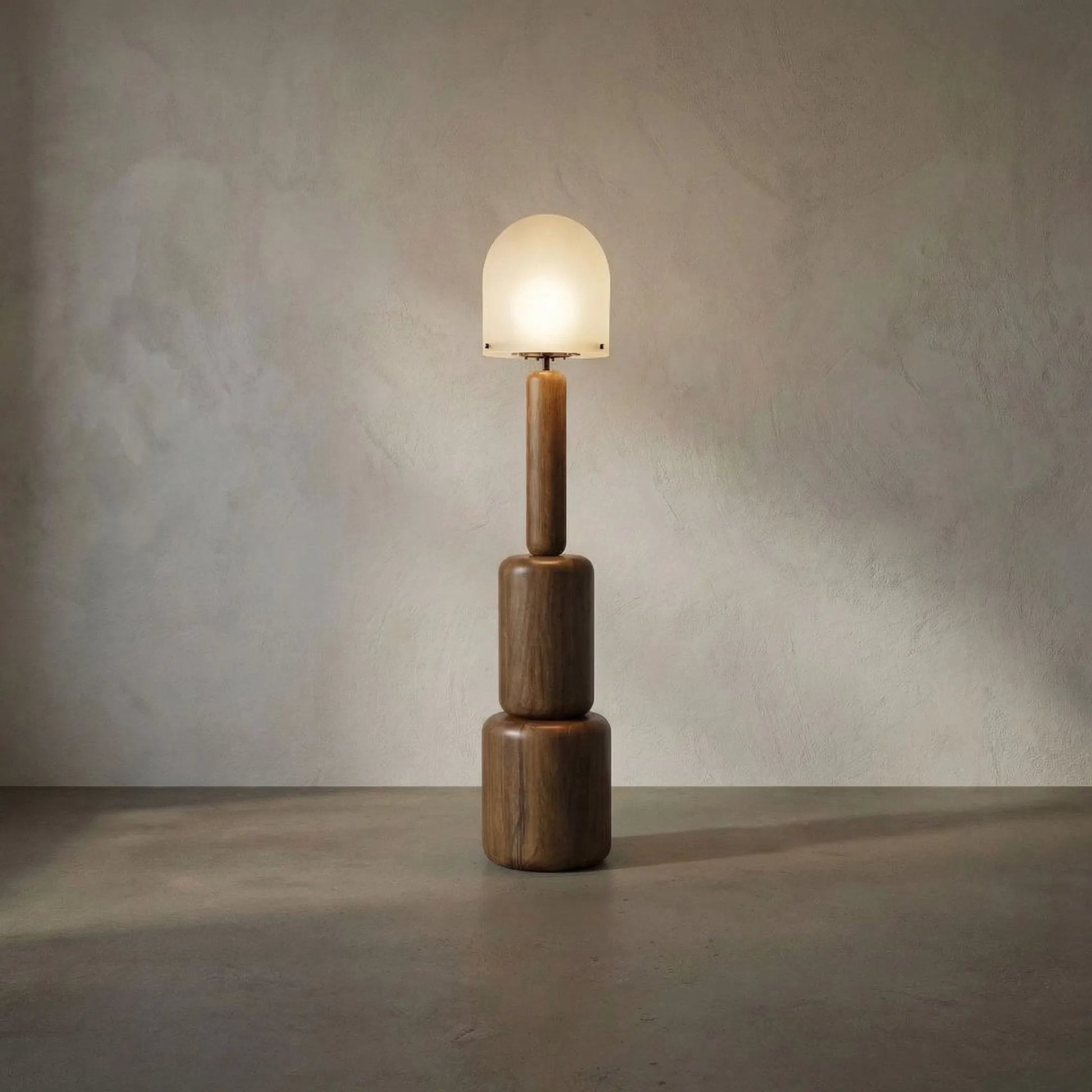 Mondo Floor Lamp by Noir in dark walnut, frosted glass. Made from walnut, glass in a unique style.