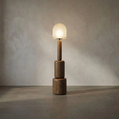Mondo Floor Lamp by Noir in dark walnut, frosted glass. Made from walnut, glass in a unique style.