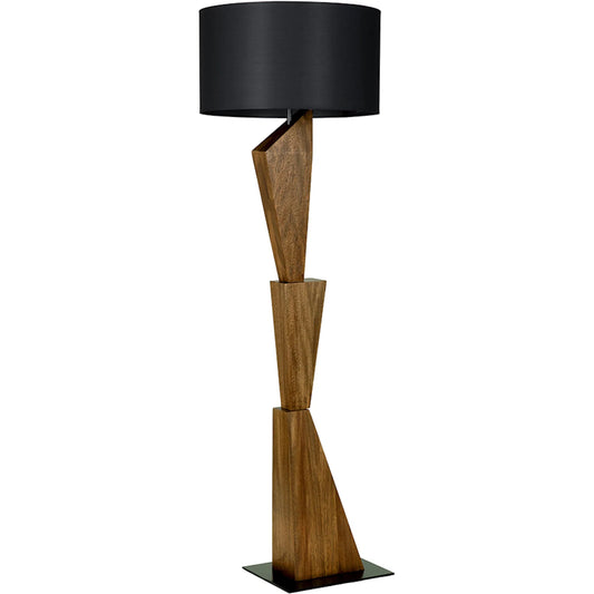 Enigma II Floor Lamp with Shade by Noir in dark walnut, black shade. Made from walnut, iron, silk shade in a unique style.