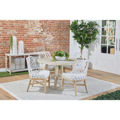 Lattis Dining Chair by Essentials For Living in gray, white speckle. Made from solid teak, aluminum, rope, 100% olefin in a coastal style.