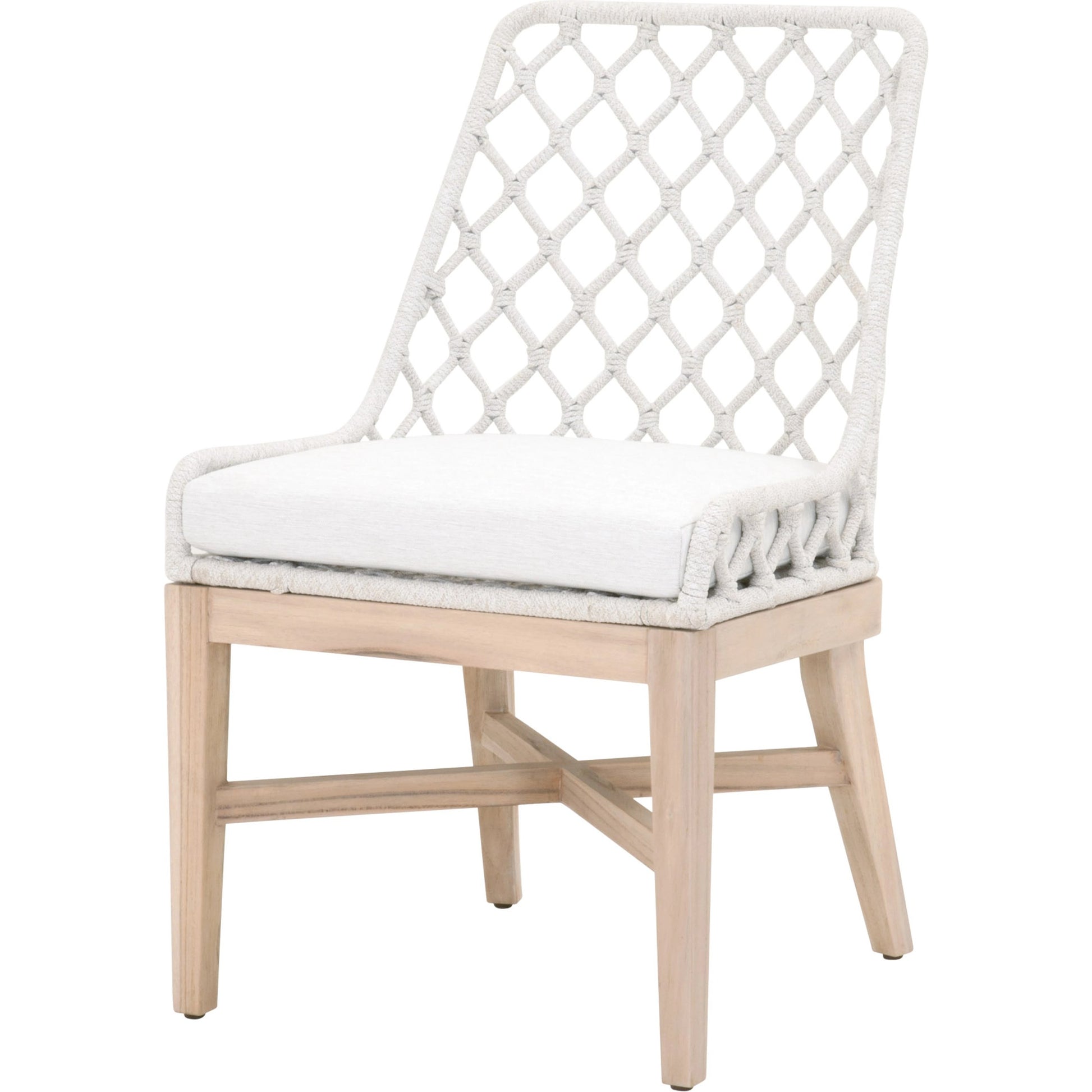 Lattis Dining Chair by Essentials For Living in gray, white speckle. Made from solid teak, aluminum, rope, 100% olefin in a coastal style.