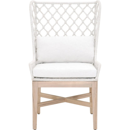 Lattis Wing Chair by Essentials For Living in gray, white speckle. Made from solid teak, aluminum, rope, 100% olefin in a coastal style.