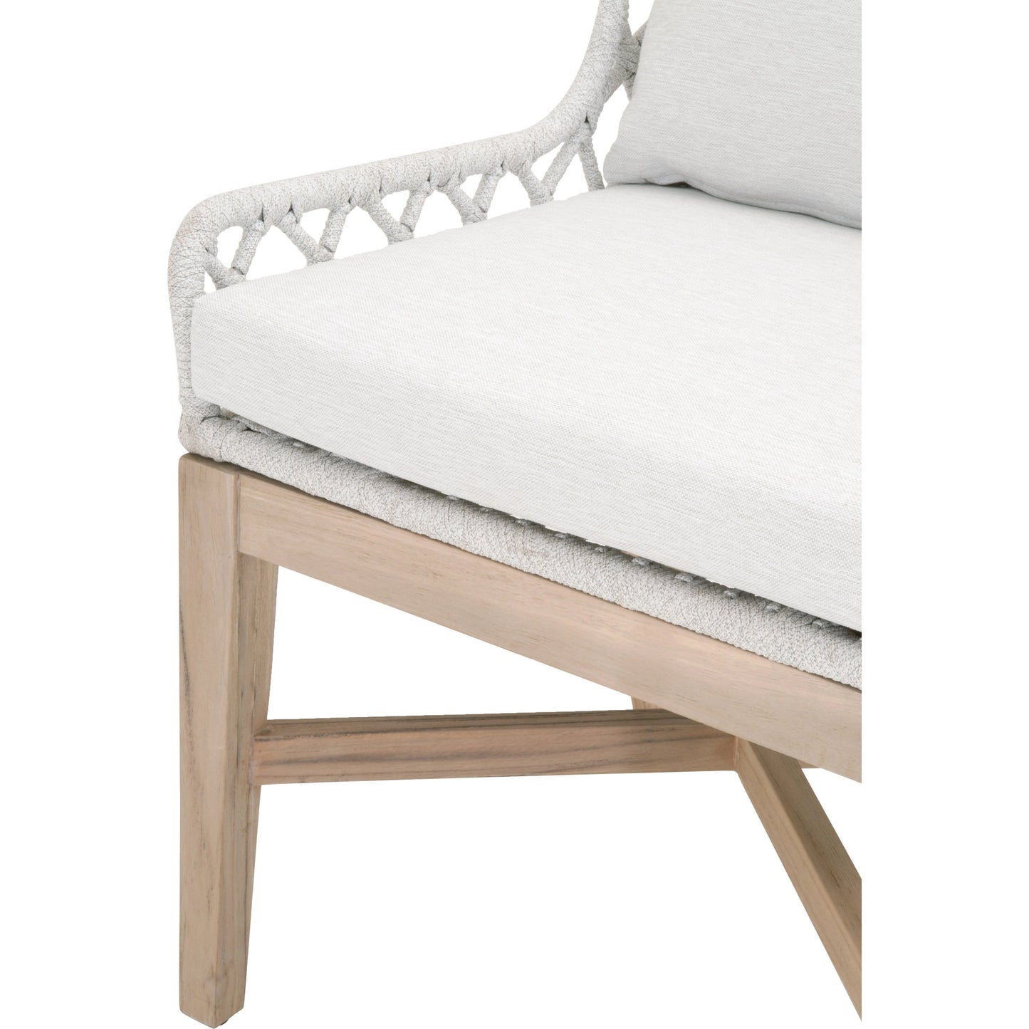 006 SR-837475 | Closeup | Lattis Wing Chair by Essentials For Living in gray, white speckle. Made from solid teak, aluminum, rope, 100% olefin in a coastal style.